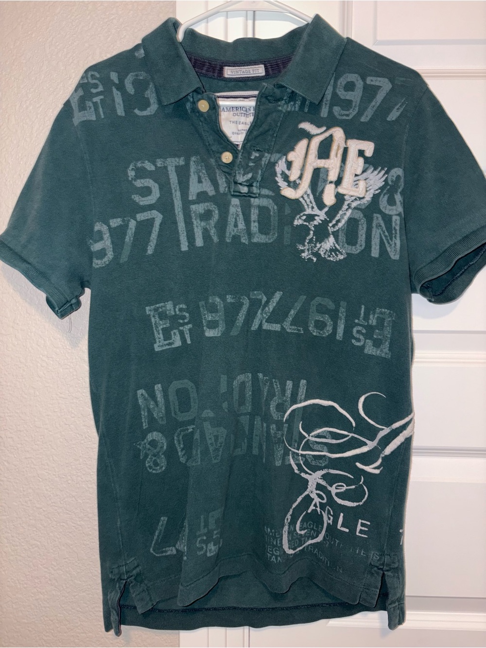 American Eagle Outfitters Green Graphic Polo with Embroidered AE